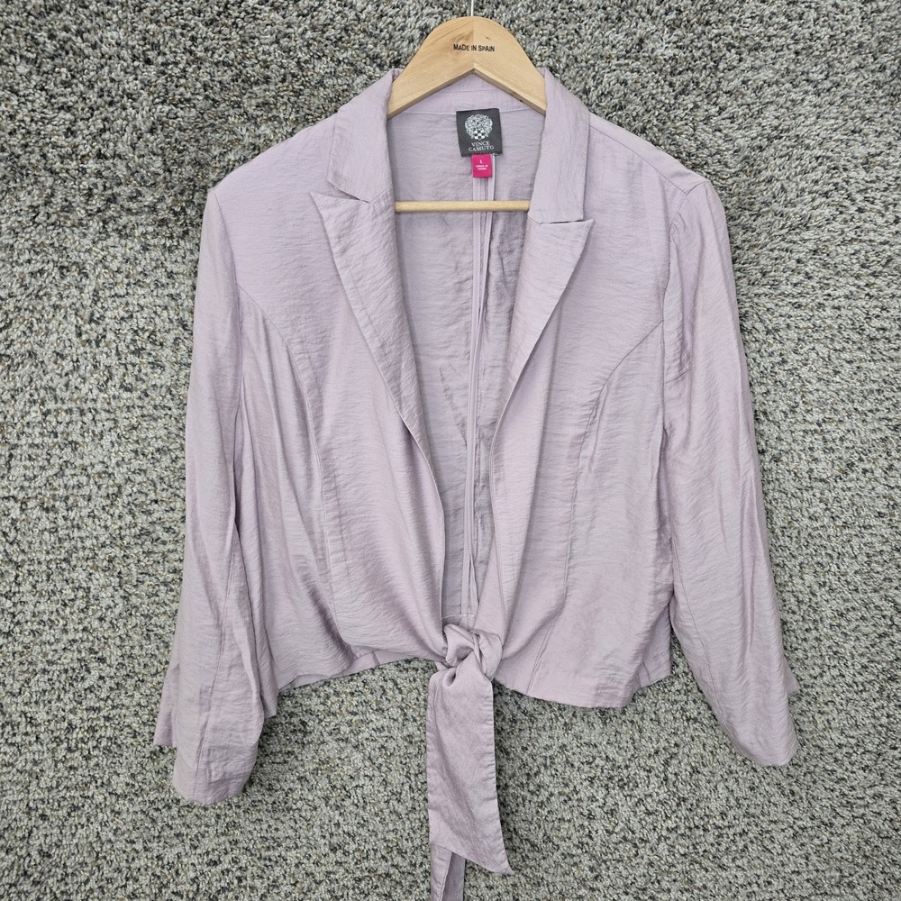Vince‎ Camuto Cardigan Womens Large Purple Waist Tie Collared Casual Ladies